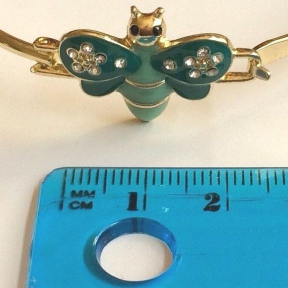 Bumble Bee Bangle Bracelet 8" Crystal Beige Enamel Gold Plated Charm - Picture 12 of 12